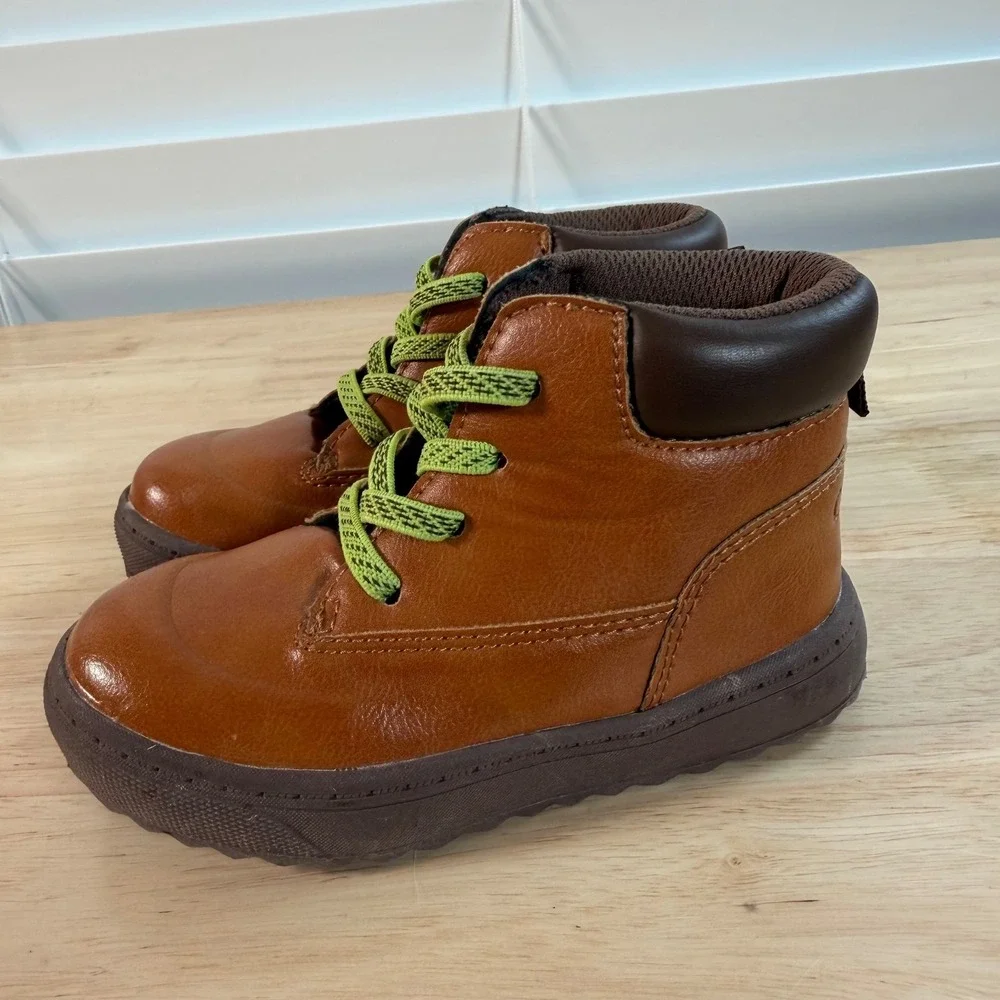 OshKosh B'gosh Larry Ankle Boots Kids Brown Leather Lace-Up Round Toe - 7M